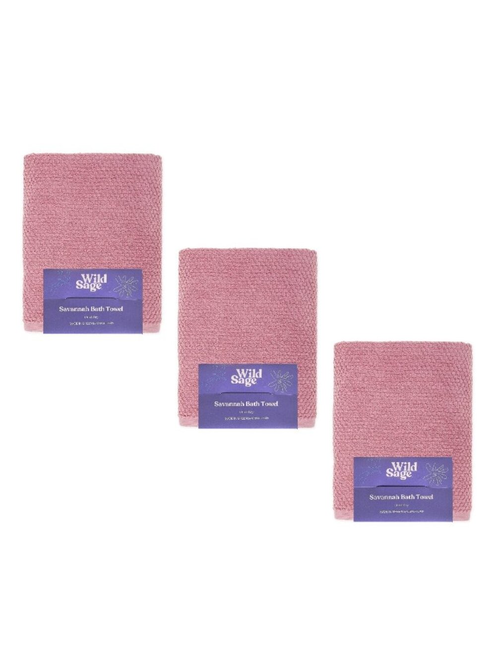 3 new MAUVE PINK Wild Sage Savannah Quick Dry 90% Cotton 30"x54" BATH Towels